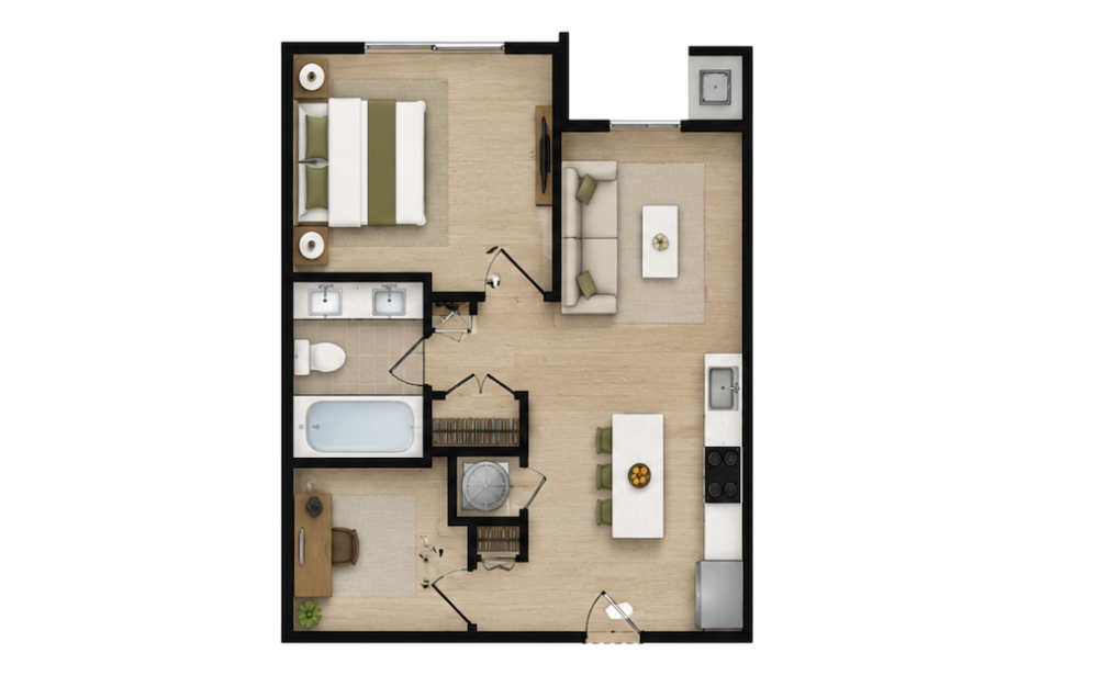 Clara - 1 bedroom floorplan layout with 1 bathroom and 825 square feet